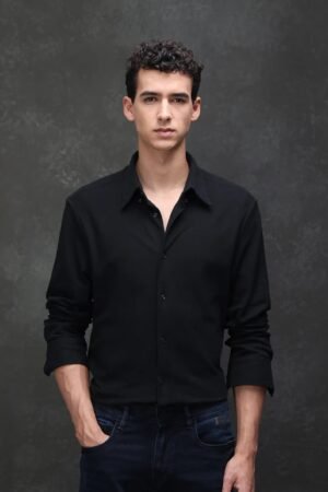 Rare Rabbit Men's Vane-25 Black Cotton Plain Regular Fit Full Sleeve Button-Down Collar Shirt